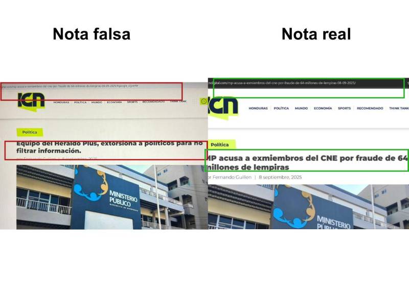 Captura de pantalla a la comparativa entre la nota falsa y verdadera.