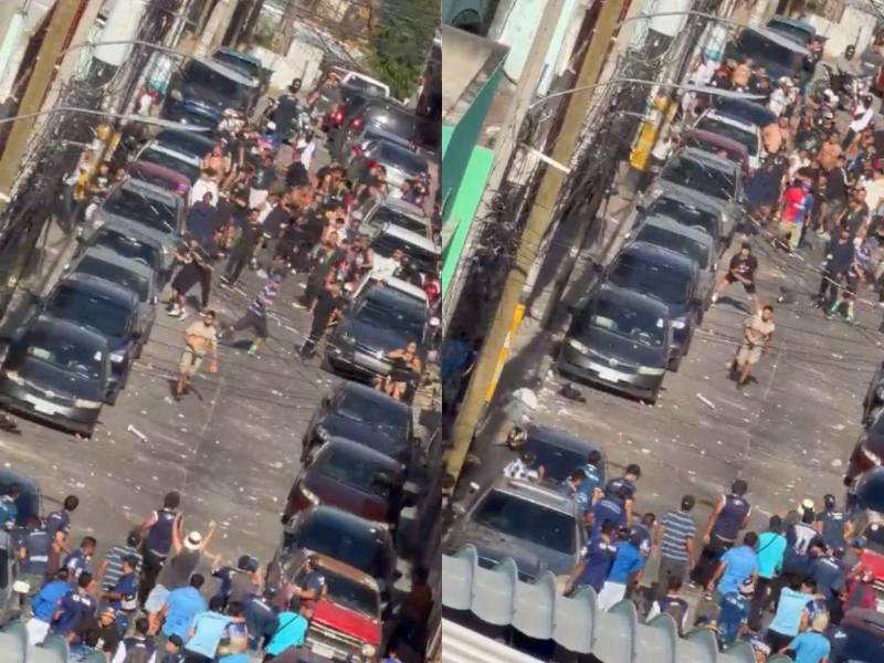 Captan momento en que comenzó el enfrentamiento entre aficionados previo al clásico