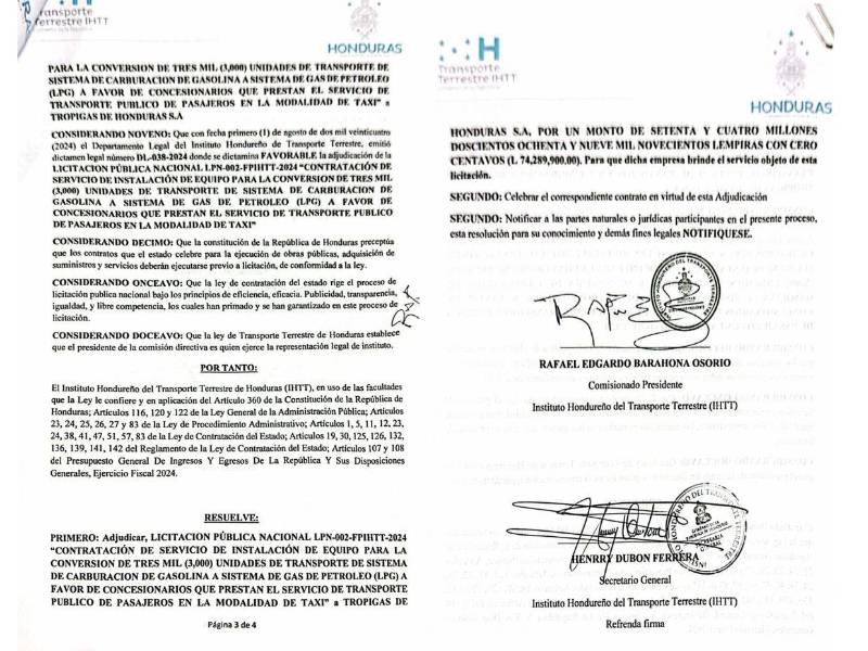 El Instituto Hondureño del Transporte Terrestre (IHTT) aprobó más de 74.2 millones de lempiras para instalar 3,000 sistemas de gas a los taxis.