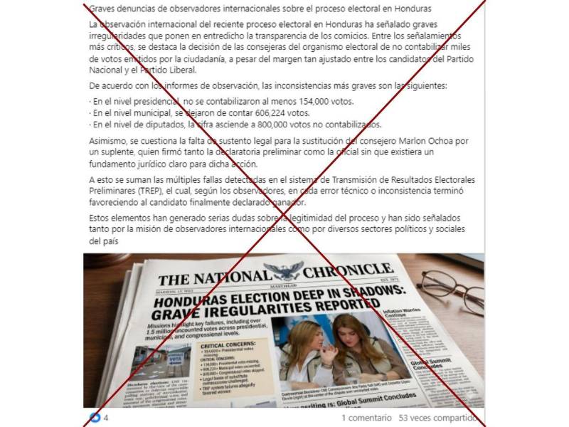 Captura de pantalla a una publicación de Facebook hecha el 2 de marzo de 2026.