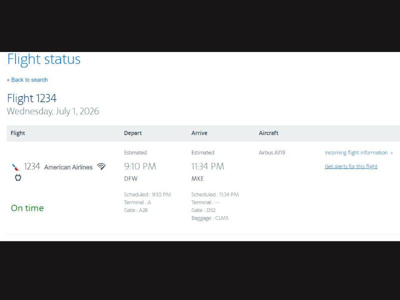 Captura de pantalla a itinerario de vuelo de American Airlines.