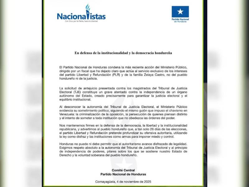 El comunicado íntegro del Partido Nacional.