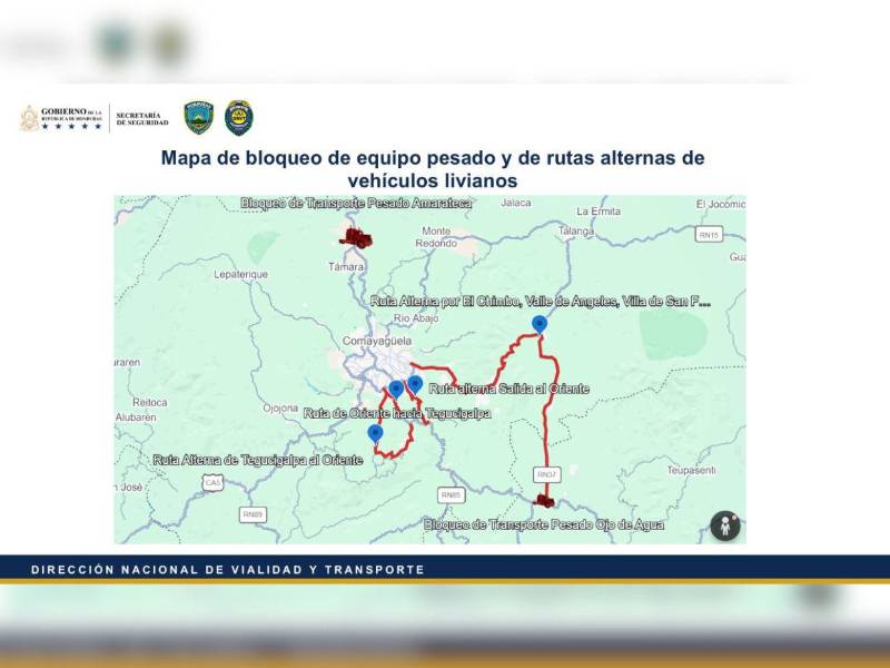 Mapa de los bloqueos para el tránsito de equipo pesado.