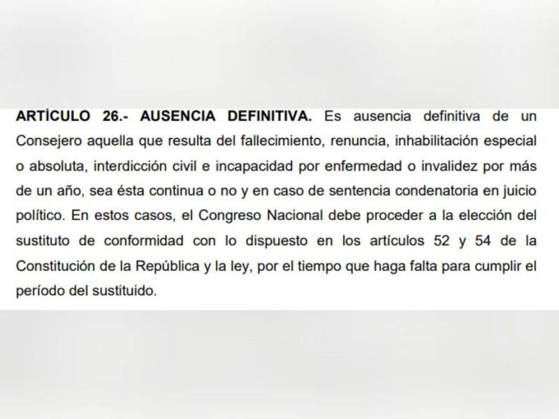 Captura de pantalla al artículo 26 de la Ley Electoral.