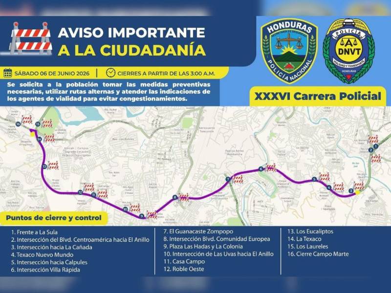 Este es el recorrido de la carrera y las calles cerradas.