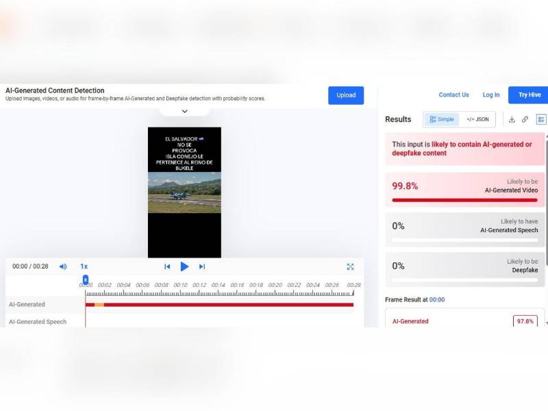 Captura de pantalla a un análisis en HiveModeration, hecha el 23 de julio de 2026.