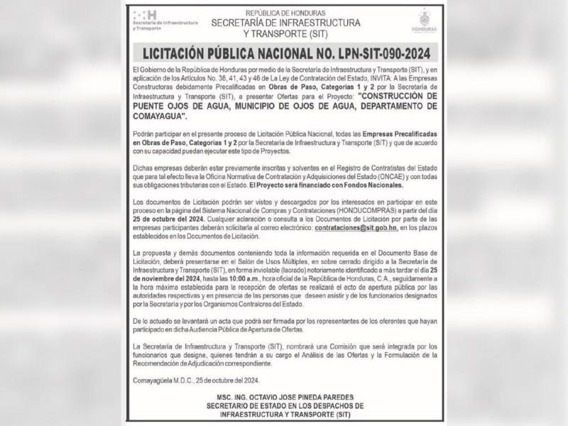 Documentación para la construcción del puente en Ojo de Agua, Comayagua.