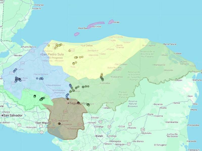 Este es la vista general del mapa dividido en regiones.
