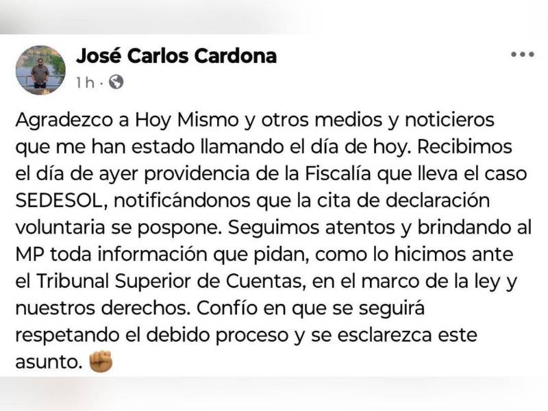 El exministro de Sedesol indicó que el MP pospuso su citatorio para declaraciones respecto al desfalco en Sedesol.
