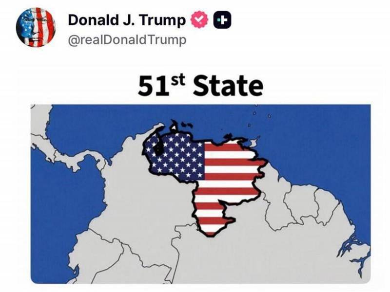 Trump comparte un mensaje en su red social con el mapa de Venezuela como estado 51 de EE UU