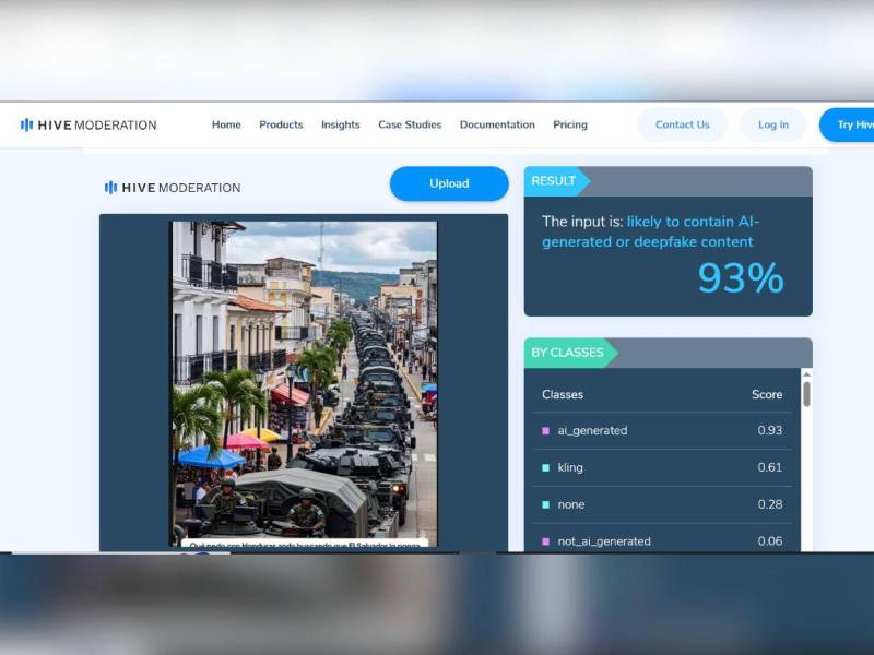 Captura de pantalla a los resultados de la herramienta Hive Moderation.