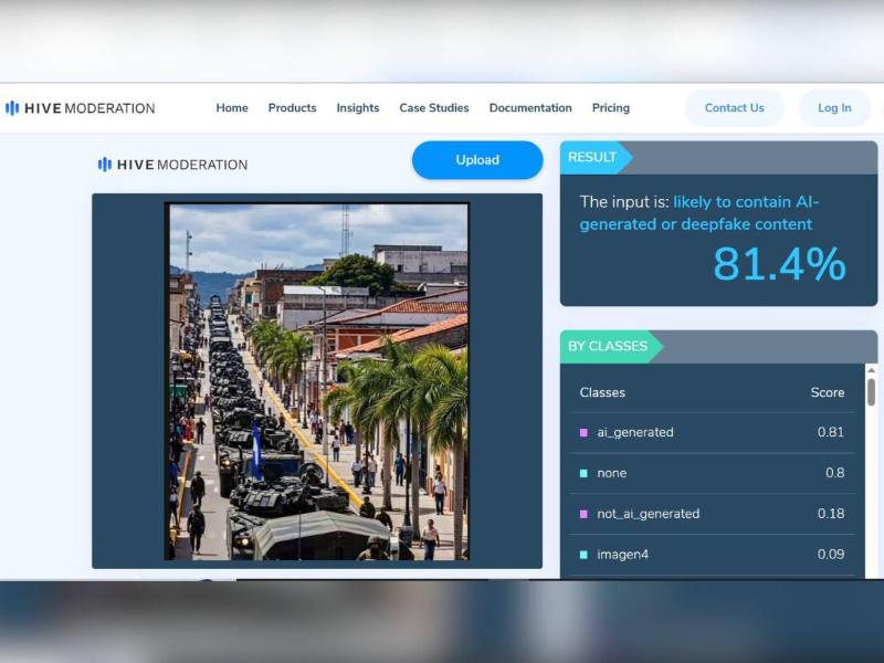 Captura de pantalla a los resultados de la herramienta Hive Moderation.