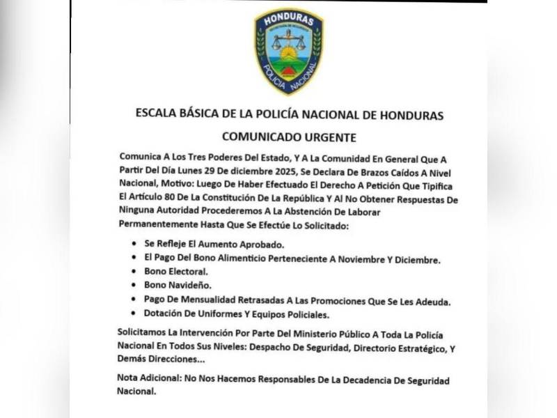 Ante el incumplimiento de varios acuerdos pactados, los oficiales de escala básica advirtieron que paralizarán sus funciones.