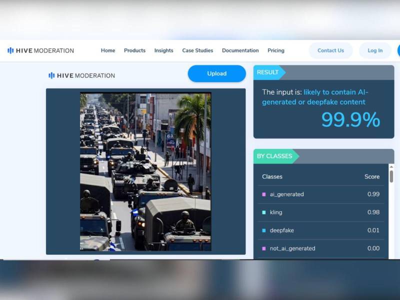 Captura de pantalla a los resultados de la herramienta Hive Moderation.