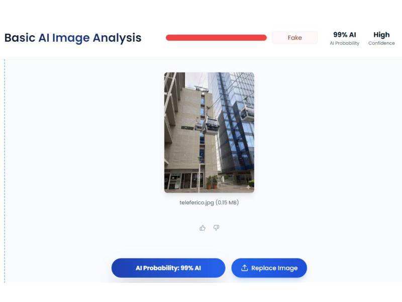 Captura de pantalla a los resultados deTruthScan sobre el análisis de la imagen.