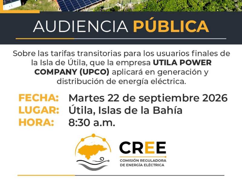 Audiencia pública por tarifa eléctrica de Utila será presencial y virtual