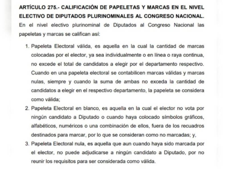 Captura de pantalla al artículo 275 de la Ley Electoral.