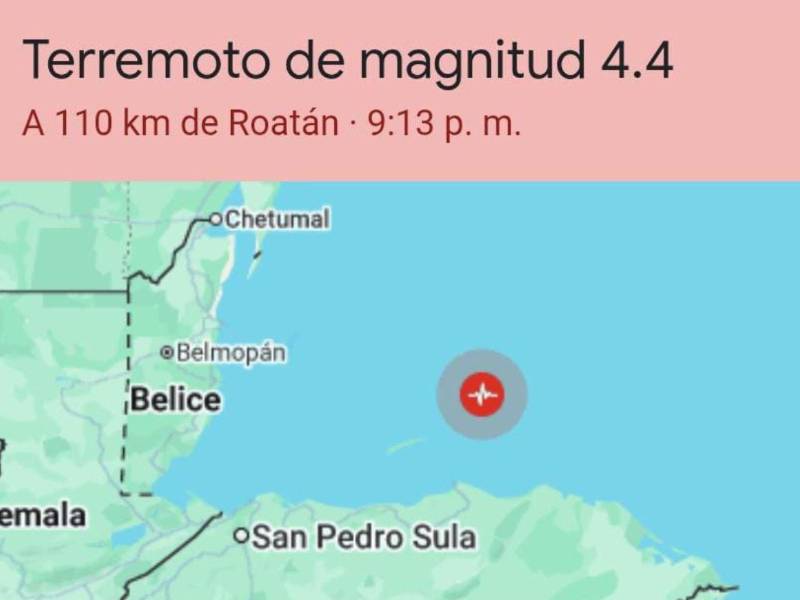 Sismo de magnitud 4.4 se registra en Roatán, Islas de la Bahía