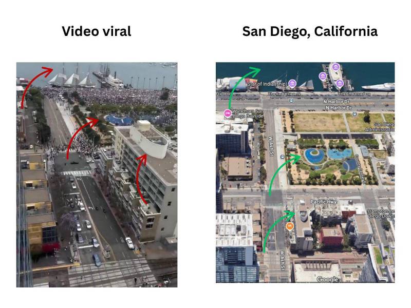 Capturas de pantalla a un segmento del video viral e imagenes de Google Street View.