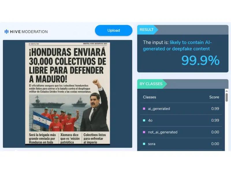 Captura de pantalla a los resultados de Hive Moderation.