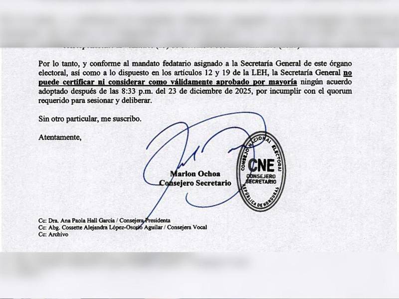 Parte del escrito de Marlon Ochoa enviado a las consejeras del CNE.