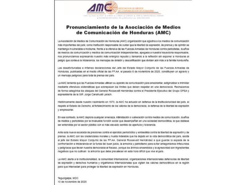 En su pronunciamiento, la Asociación de Medios de Comunicación le da la espalda a la intolerancia y a la confrontación.