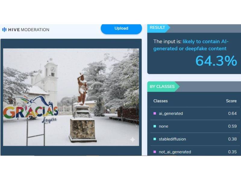 Captura de pantalla a los resultados de la herramienta Hive Moderation hecha el 26 de septiembre de 2025.