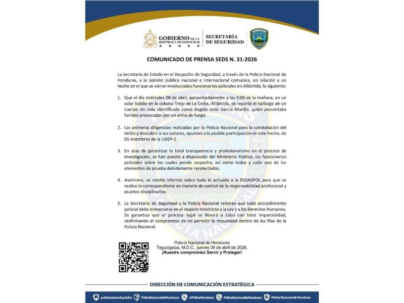 Cinco policías bajo investigación por muerte de joven Ángelo García en La Ceiba