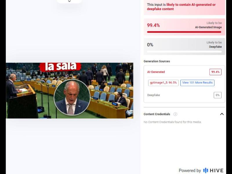 Captura de pantalla al análisis realizado en Hive Moderation.
