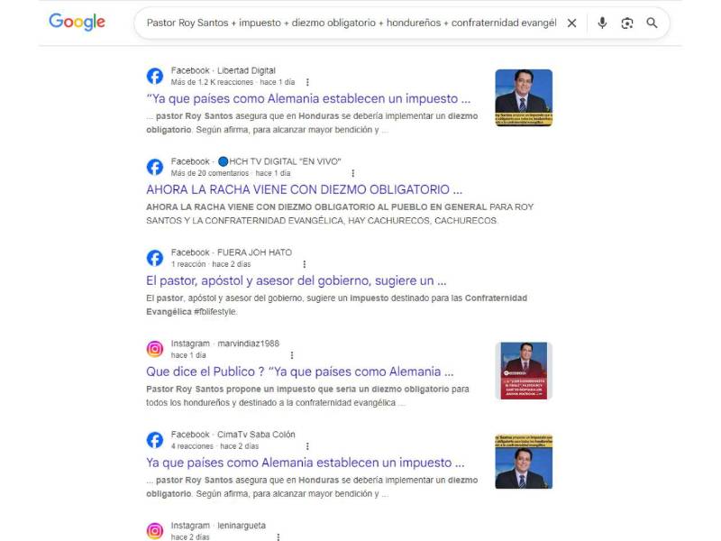 Captura de pantalla a los resultados de búsqueda en Google con palabras clave.