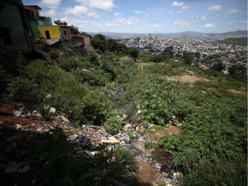 La vista que tiene Locaida Núñez desde su ventana, donde se puede ver el barranco que el deslizamiento dejó.