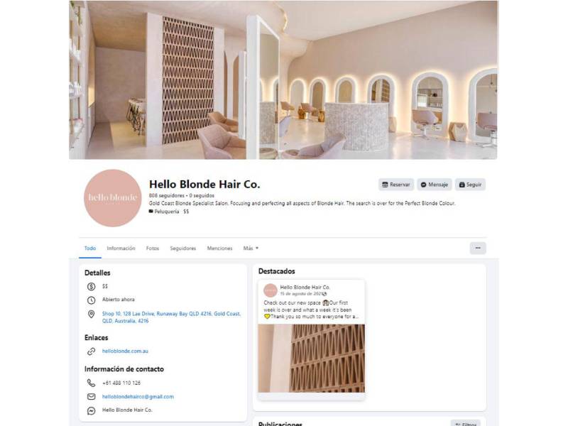 Captura de pantalla a la cuenta de Facebook de Hello Blonde.