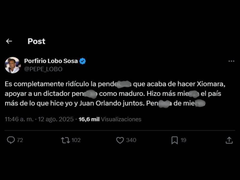 Captura de pantalla a publicación de X hecha el 12 de agosto de 2025.