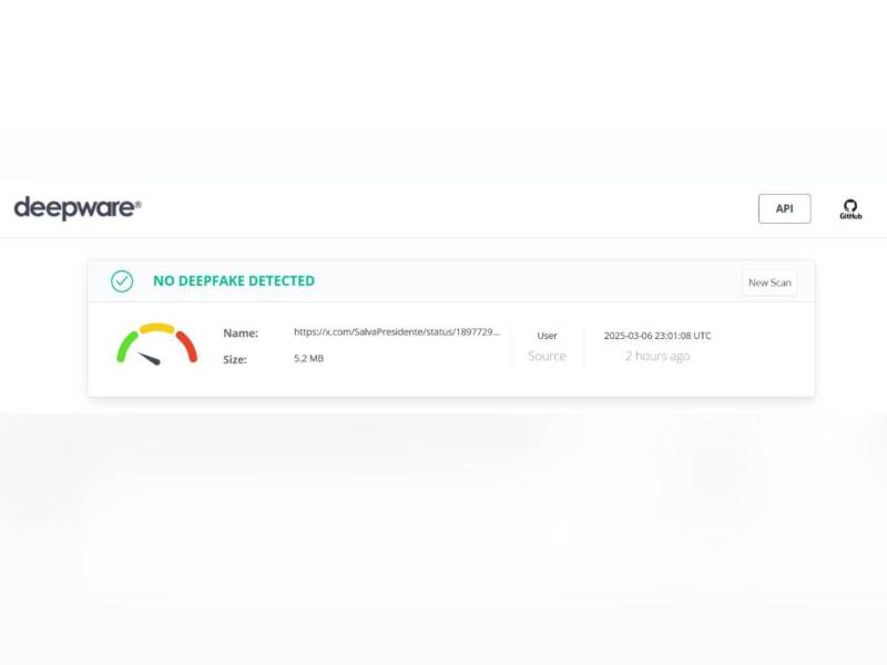 Captura de pantalla al resultado de la herramienta Deepware.