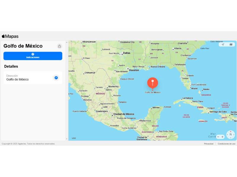 En Honduras, la aplicación de Mapas de Apple aún conserva el nombre de Golfo de México.