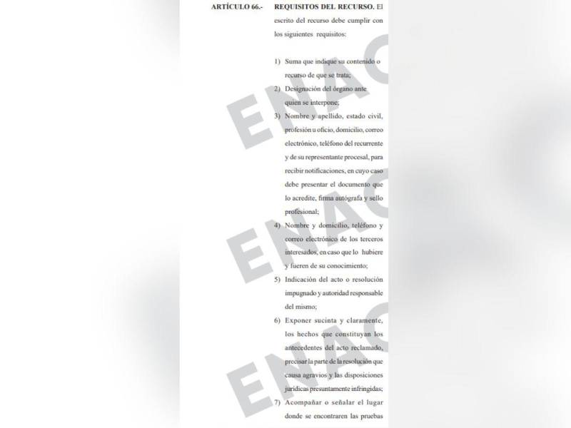 Captura de pantalla al artículo 66 de la Ley Electoral de Honduras.