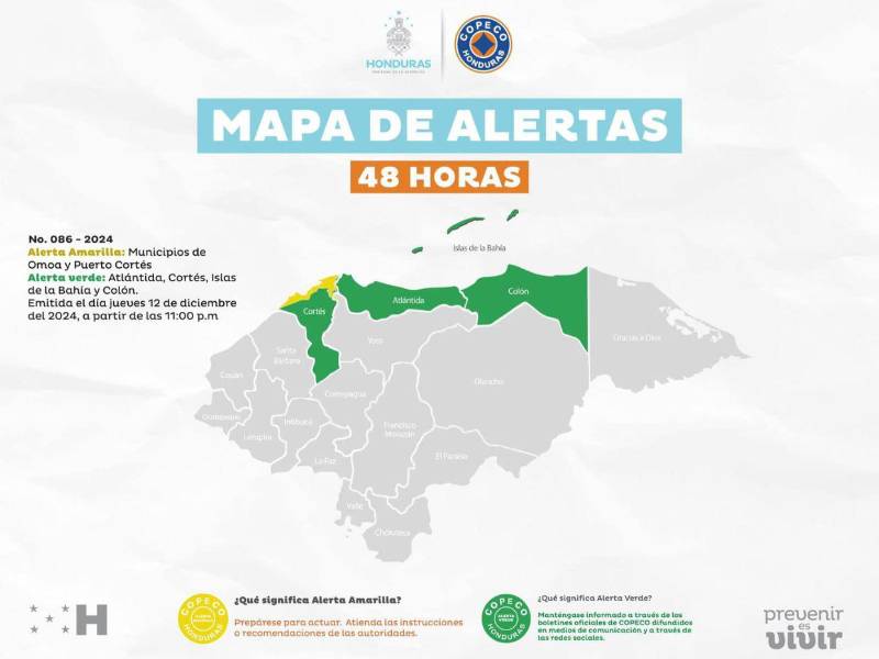 En alerta amarilla Omoa y Puerto Cortés; cuatro departamentos están en verde