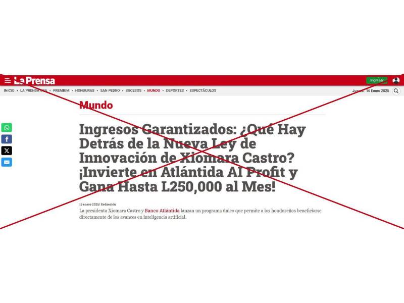 Captura de pantalla a un dominio que suplanta a LA PRENSA, hecha el 16 de enero de 2025.