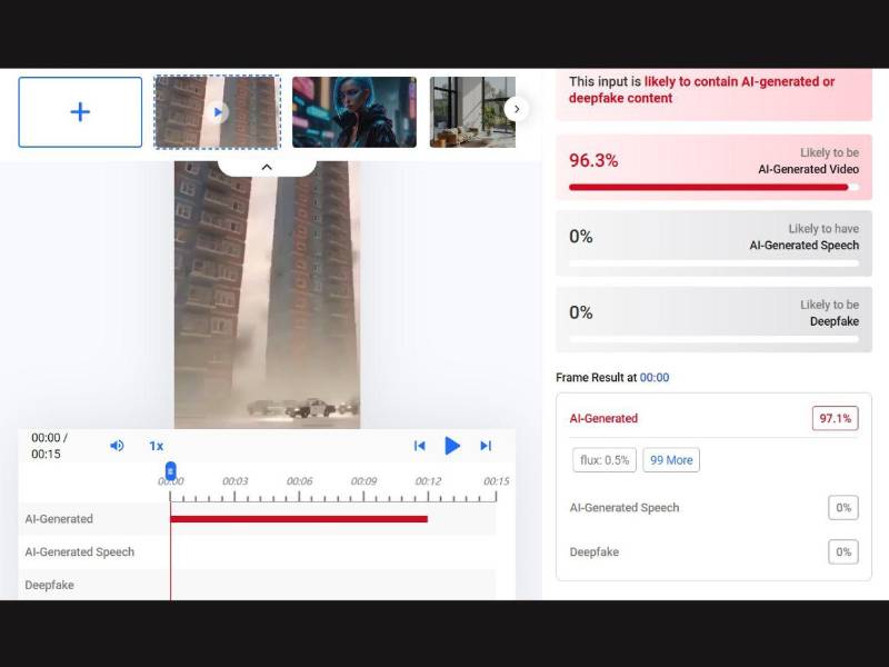 Captura de pantalla a los resultados de Hive Moderation sobre el análisis del video.