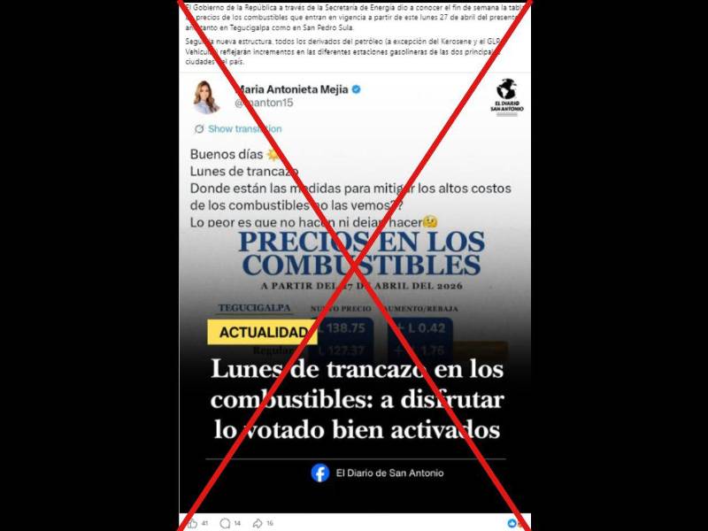 Captura de pantalla a una publicación de Facebook hecha el 27 de abril de 2026.