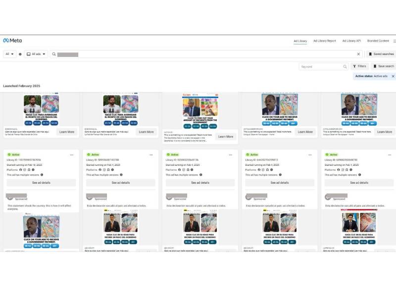 Captura de pantalla realizada a la herramienta de Facebook Ad Library.