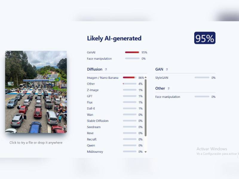 Captura de pantalla a los resultados de la herramienta Sightengine.