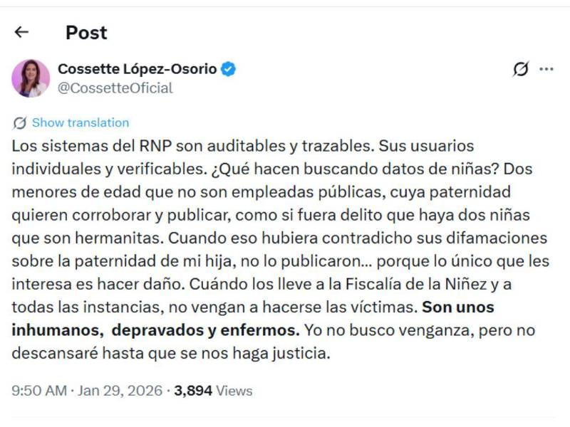 La funcionaria manifestó en sus redes que tomará acciones legales.