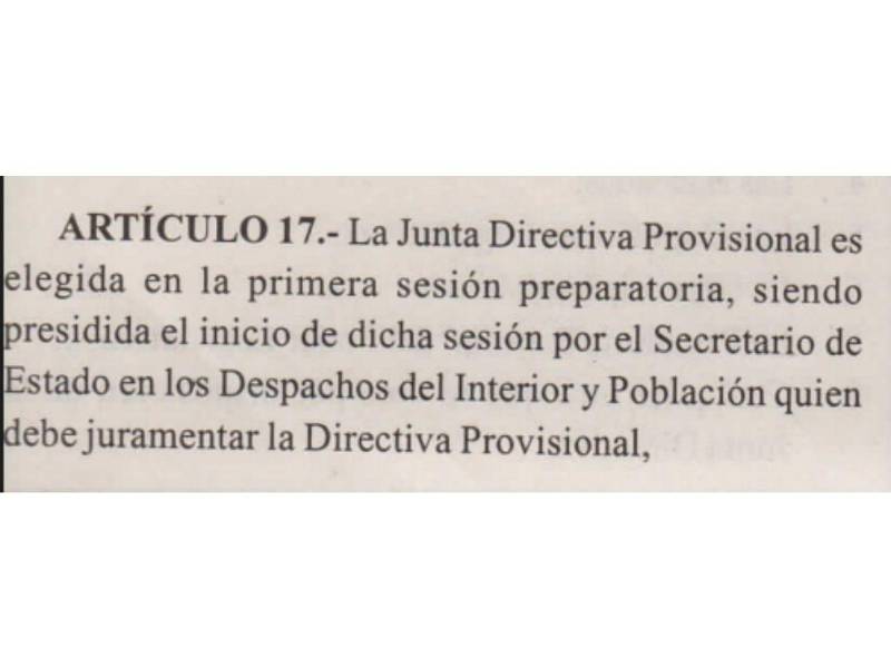 Captura de pantalla al artículo 17 de la Ley Orgánica del Poder Legislativo del 2014 (versión más actualizada).