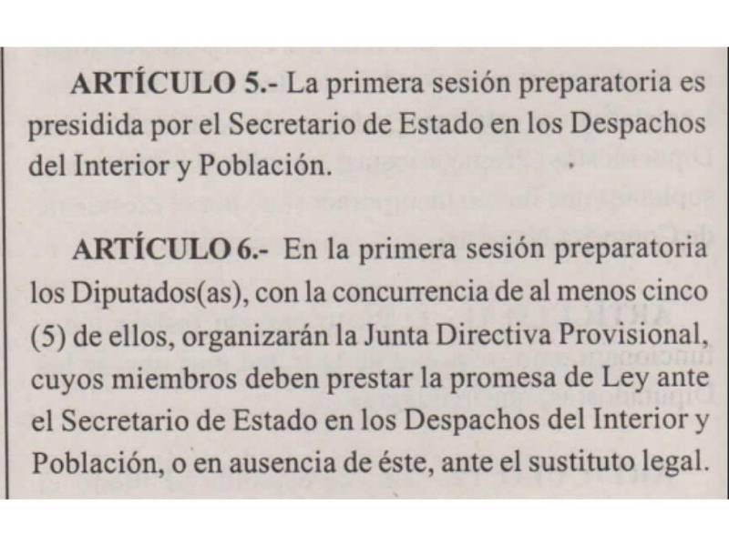 Captura de pantalla al artículo 5 y 6 de la Ley Orgánica del Poder Legislativo del 2014 (versión más actualizada).