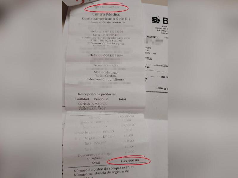 La factura entregada a doña Leticia tras acudir a Nueva Med, donde inicialmente le ofrecieron una consulta y un examen gratuitos..