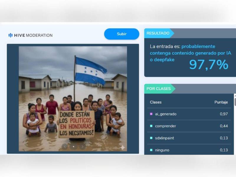 Captura de pantalla a los resultados de la herramienta Hive Moderation hecha el 20 de octubre de 2025