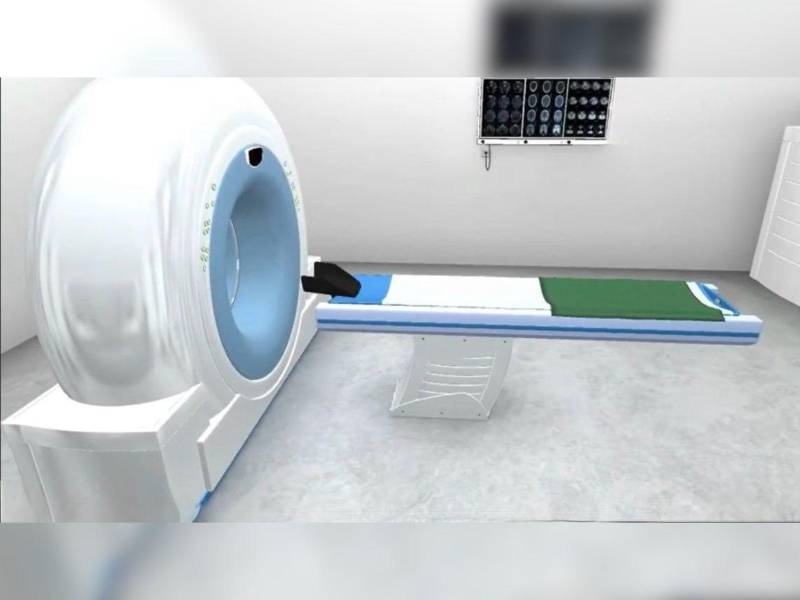 Una recreación en 3D ilustra cómo funcionará el acelerador lineal junto con el tomógrafo en el búnker oncológico del Hospital San Felipe.