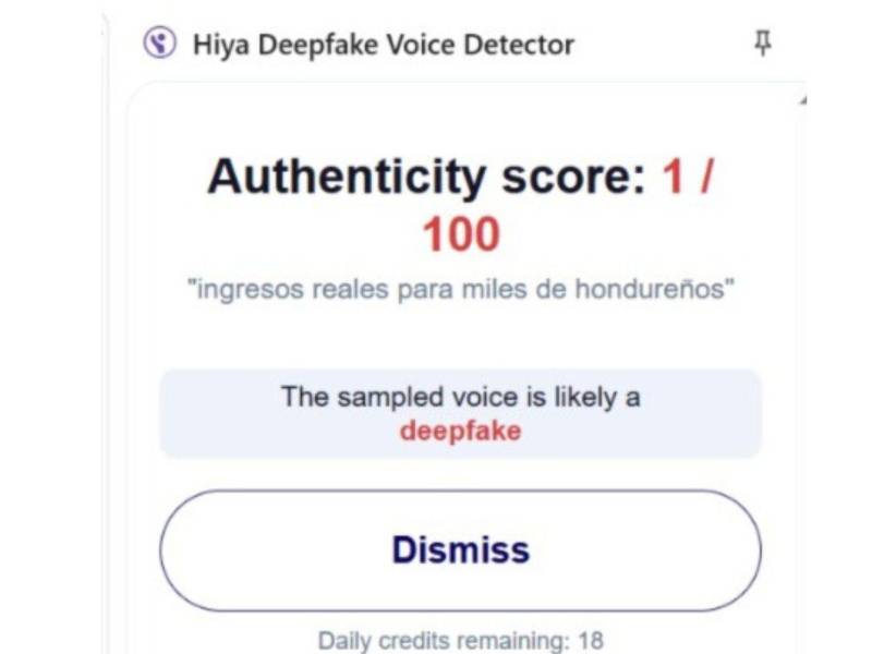 Captura de pantalla a los resultados de la herramienta Hiya.