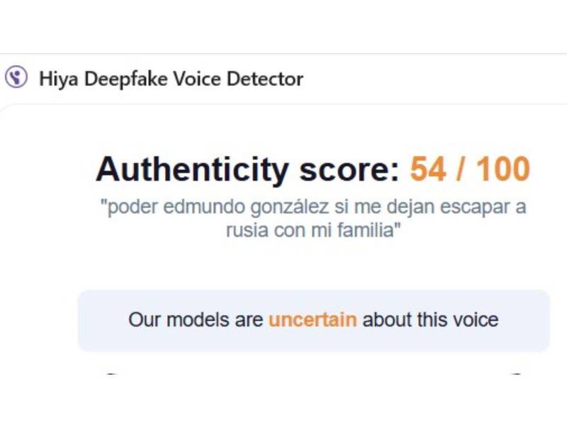 Captura de pantalla al resultado de Hiya sobre el análisis del audio.